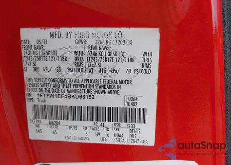 2011 Ford F-150 Xl from USA, damaged, VIN 1FTFW1EF4BKD63162